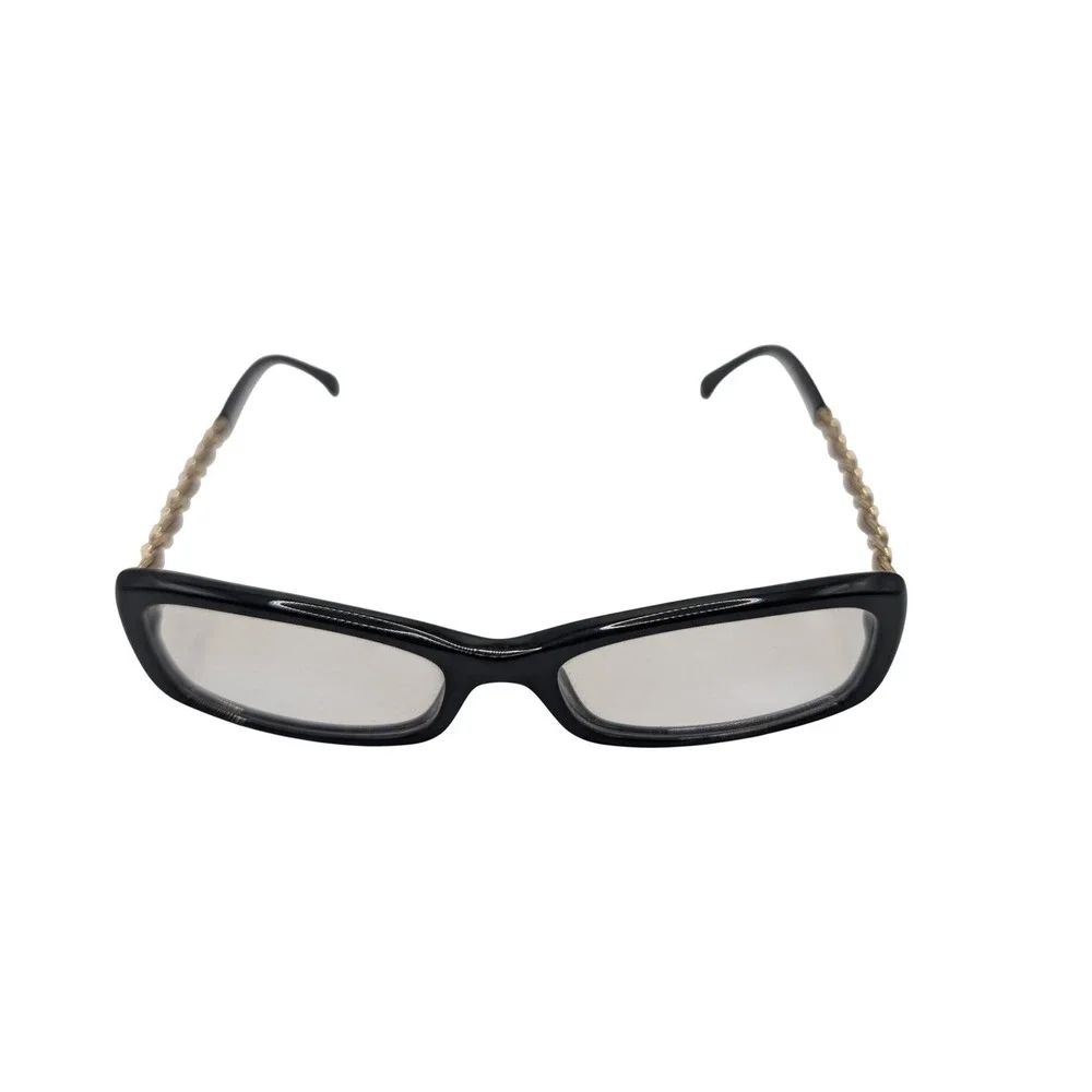 Chanel Eyeglass Frames Women 51-16 Black 3222-Q Chain Link Leather Gold CC Logo